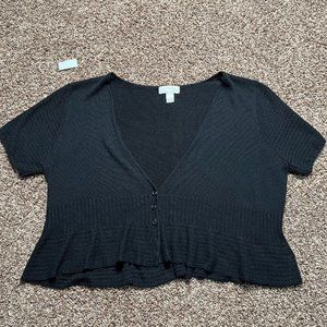 CJ Banks Womens Button Up Sweater Knitted Black V Neck Size 2X